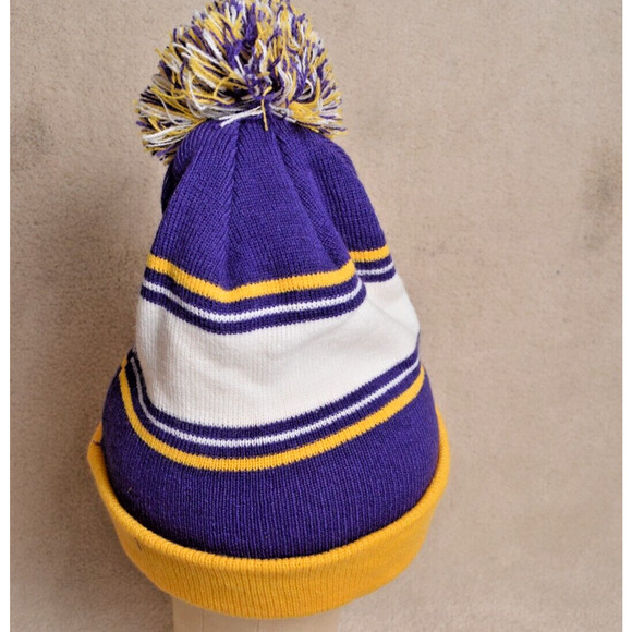LSU Fighting Tigers Knit Cap with Pom-Pom Purple & Gold Embroidered Winter Hat - Picture 6 of 11